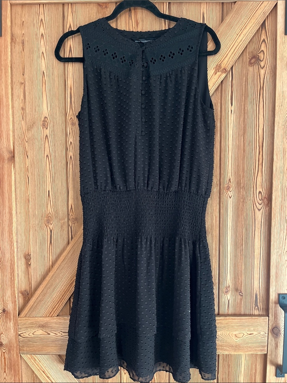 White House Black Market Black Textured Swiss Dot Sleeveless Mini Dress